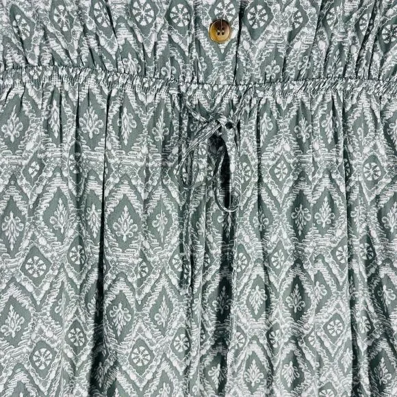 Lucky Brand Women's Midi Dress Large Green Print Button Front Short Sleeve Flowy - Picture 8 of 9